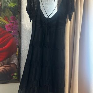 Marciano Black Babydoll Dress with Flutter Sleeves